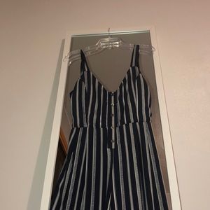 Striped navy blue and white full length jumpsuit